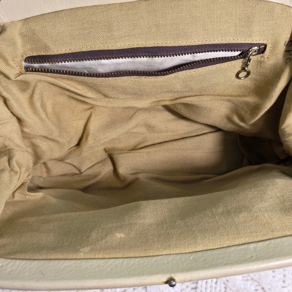 Vintage‎ Kiss Lock Handbag Cream Leather Frame Clutch Purse 50s 60s